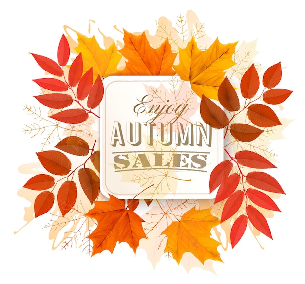 Autumn Sales banner met kleurrijke bladeren. Vector.