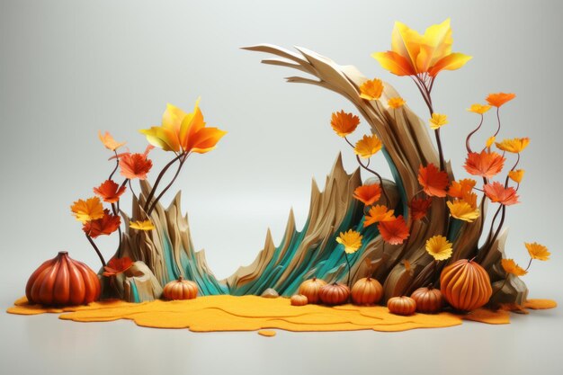 Autumn scene with pumpkins and leaves