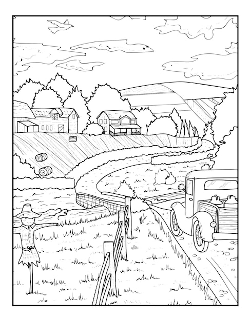 Autumn scenes coloring pages for adults kdp coloring page