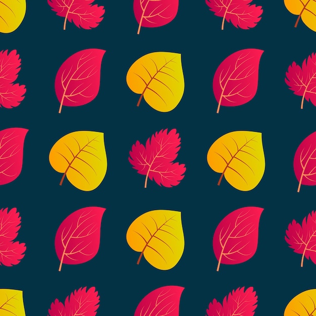 カラフルな葉と秋のシームレスな背景。秋のポスター、包装紙、休日の装飾のためのデザイン。ベクトルイラスト