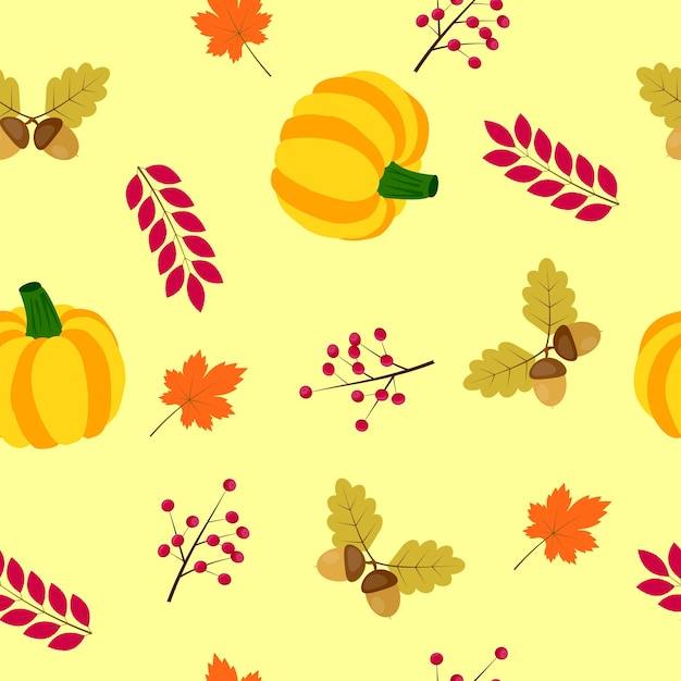Осенний бесшовный фон с тыквенными желудями и кленовыми листьями