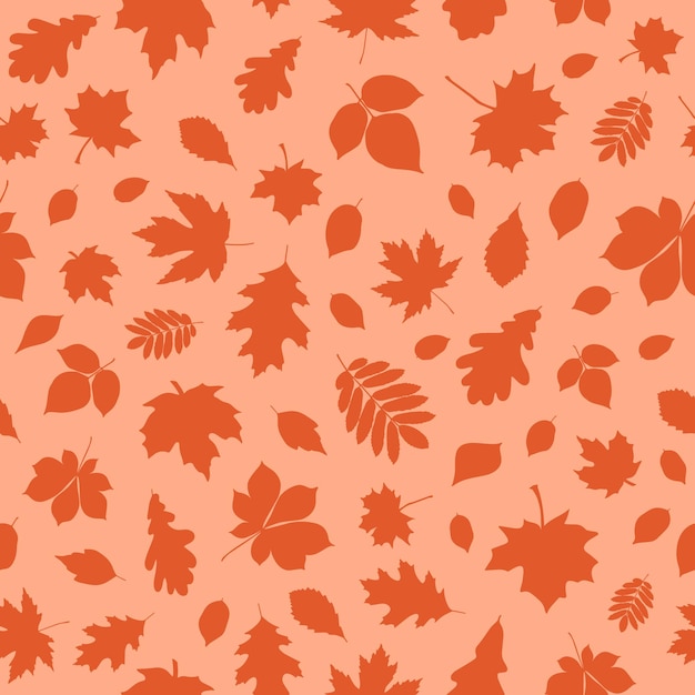Осенний бесшовный монохромный узор, состоящий из множества кленовых, каштановых, дубовых, березовых и других листьев