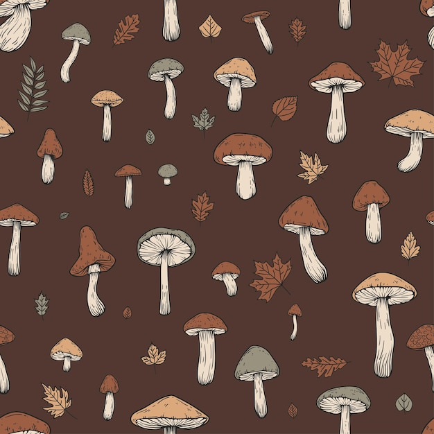 Autumn seamless mushroom pattern for cozy autumn