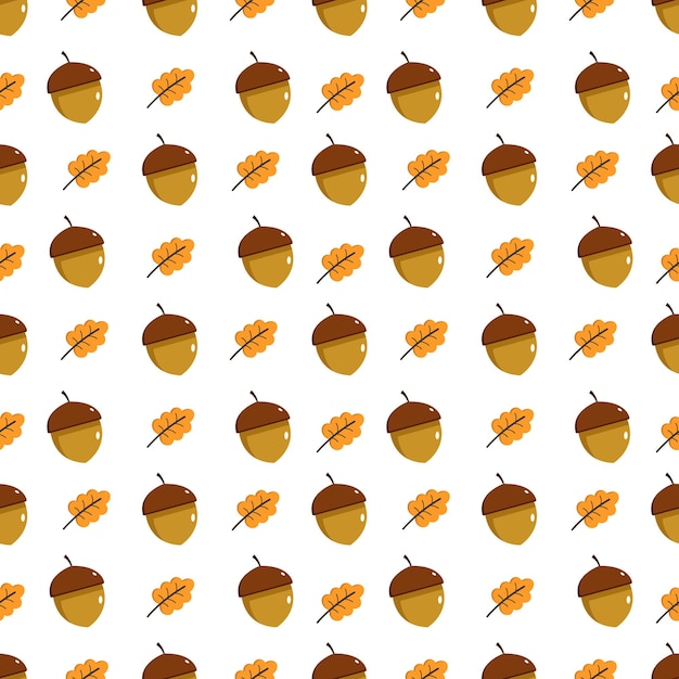 Autumn seamless pattern background with acorns and leaves