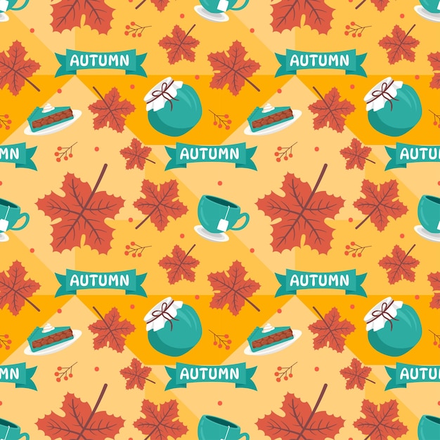 Autumn Seamless Pattern Illustration Element Panoramic of Maple Trees Fallen Template