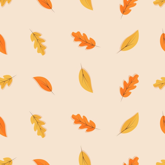 Autumn seamless pattern oak and aspens leaves fall vector background illustration