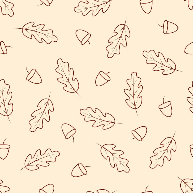 Autumn seamless pattern oak leaves and acorns fall vector background illustration