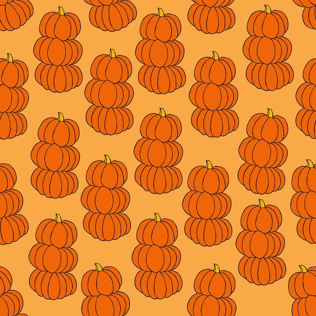 Autumn seamless pattern square background hand drawn pumpkins