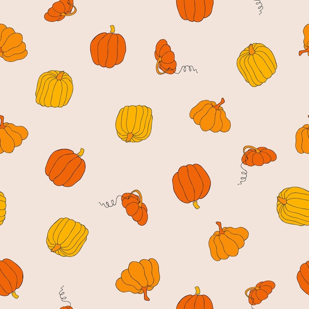 Autumn seamless pattern square background hand drawn pumpkins