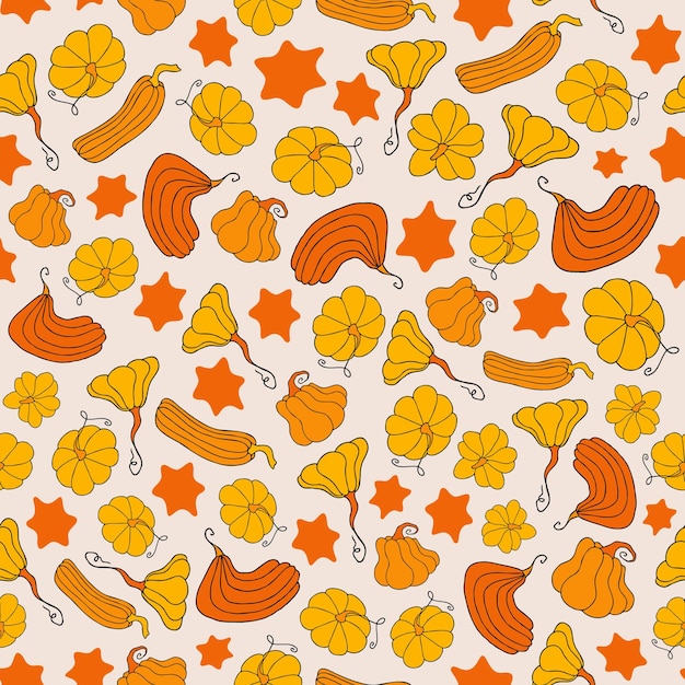 Autumn seamless pattern square background hand drawn pumpkins