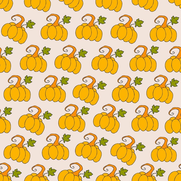 Autumn seamless pattern square background hand drawn pumpkins