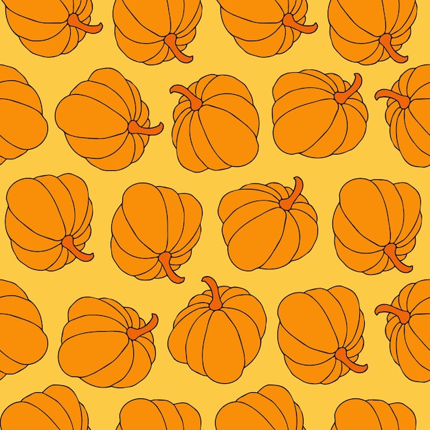 Вектор Осенний бесшовный узор квадратный фон рисованной тыквы