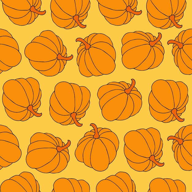 Autumn seamless pattern square background hand drawn pumpkins