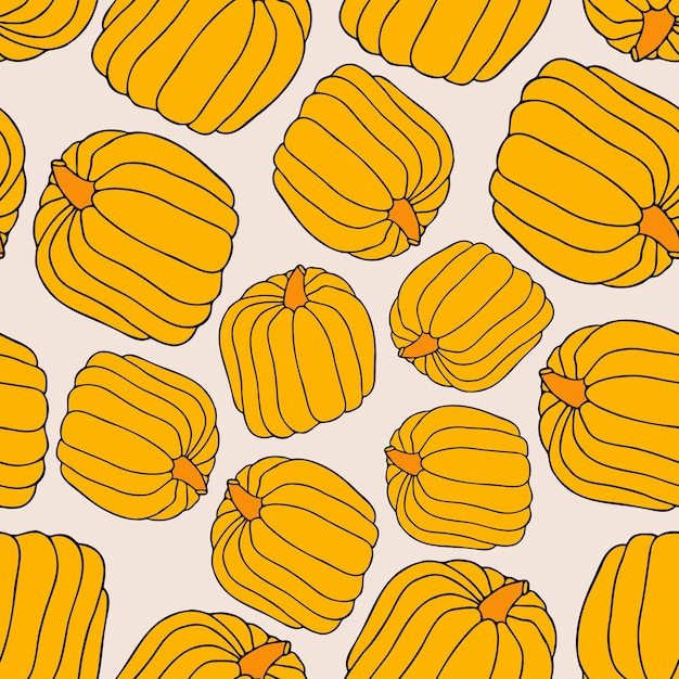 Autumn seamless pattern square background hand drawn pumpkins