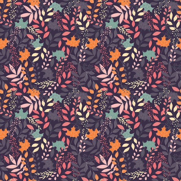 autumn seamless pattern with floral decorative elements