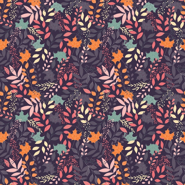 Autumn seamless pattern with floral decorative elements