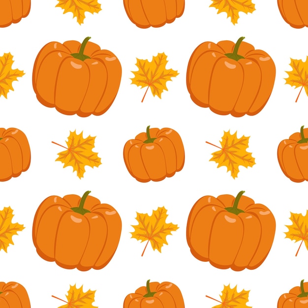 Autumn seamless pattern with ginger pumpkins and maple leaves print for halloween thanksgiving texti..