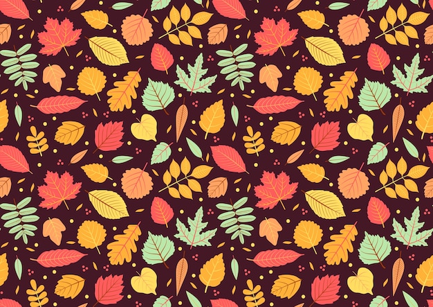 Vector autumn seamless pattern with leaf, autumn leaf background. abstract leaf texture. cute backdrop. leaf fall. colorful leaves. dark violet background. the elegant the template for fashion prints.