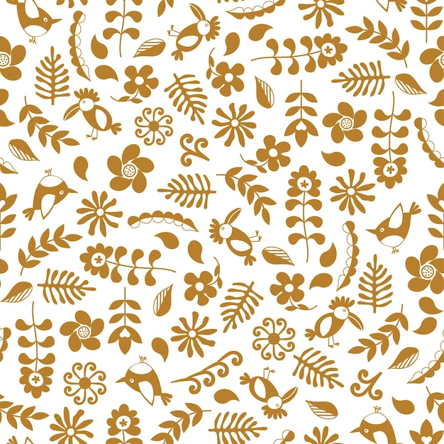 Autumn seamless pattern with leaves and flowers Vector minimal illustrations template for your design Template for textiles packaging paper on a white background