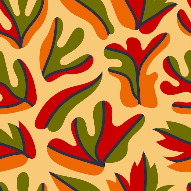 Autumn seamless pattern with wavy leaves