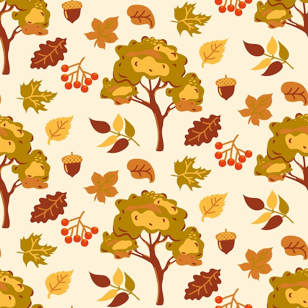 Autumn seamless pattern with yellow and orange leaves on a beige background Abstract autumn pattern