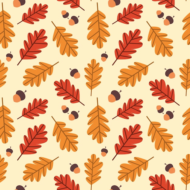 Stagione di caduta dell'ornamento delle foglie della quercia di autumn seamless pattern yellow