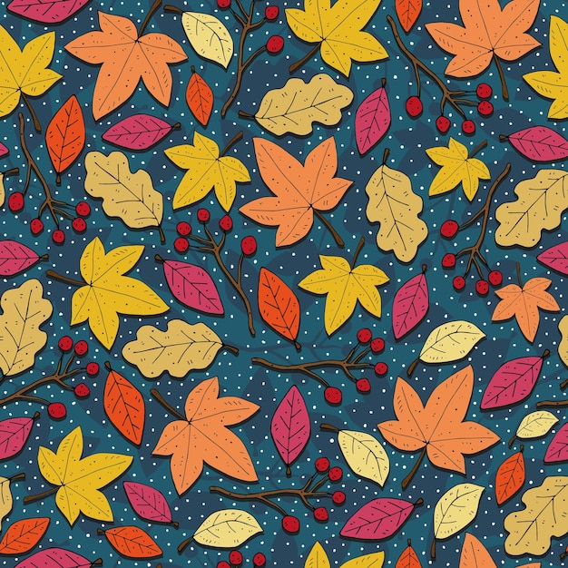 Autumn seamless seasonal cartoon pattern with leaves, twigs