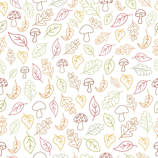 autumn seamless texture, colorful leaves and mushrooms