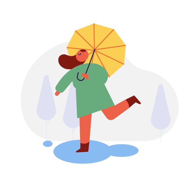 Autumn season Fall rain People silhouette with umbrella flat vector