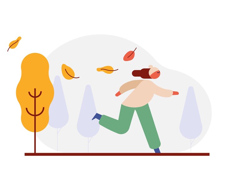 Vector autumn season fall rain people silhouette with umbrella flat vector