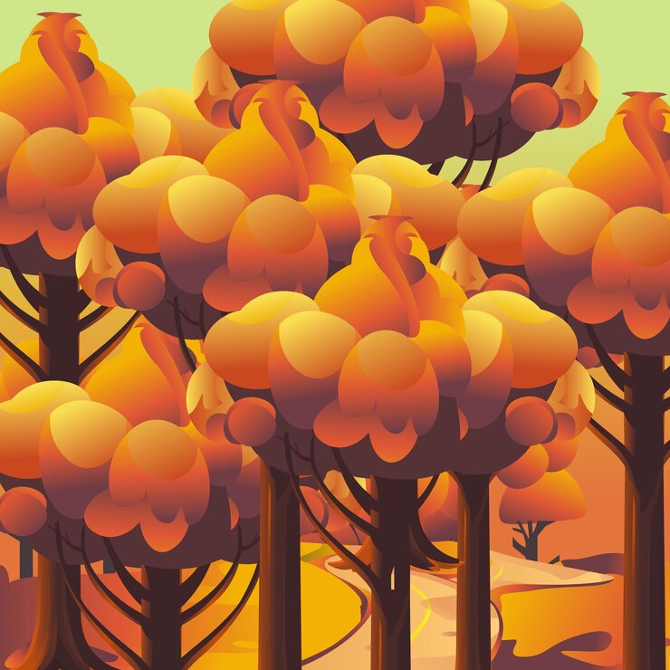 Vector autumn season forest trees landscape flat illustration background template