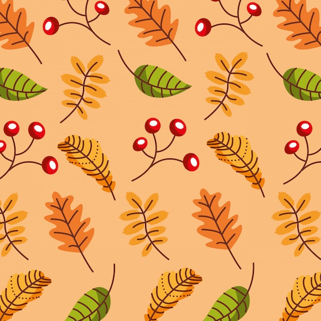 Autumn season leafs and fruits pattern