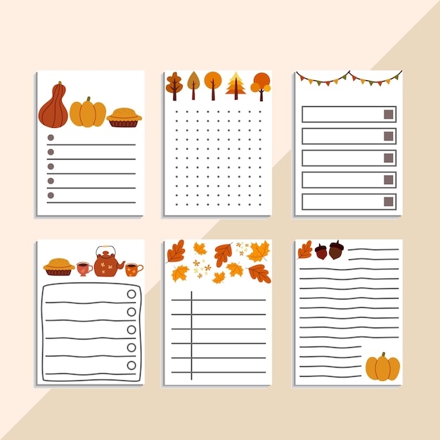 Vector autumn season printable note and memo