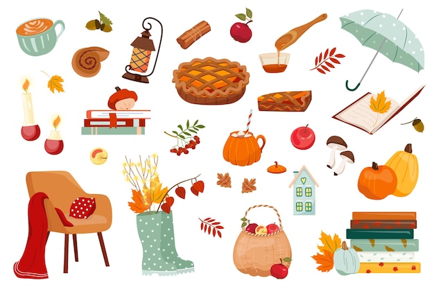 Autumn season set of elements Collection of Thanksgiving vector elements for scrapbooks cards poster