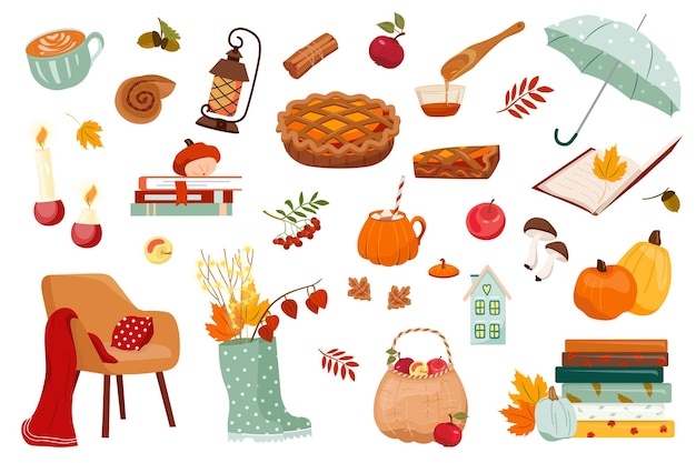 Vector autumn season set of elements collection of thanksgiving vector elements for scrapbooks cards poster