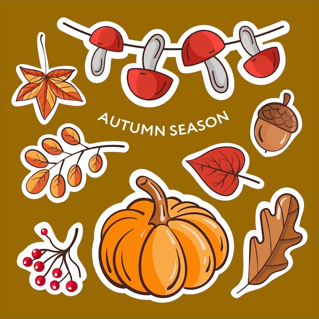 Autumn season set of stickers flat style illustrator