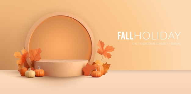 Vector autumn seasonal advertising banner with showcase for your product