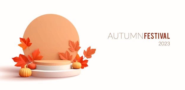 Vector autumn seasonal advertising banner with showcase for your product