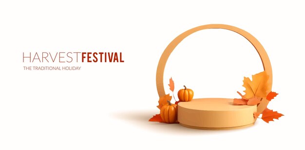 Vector autumn seasonal advertising banner with showcase for your product