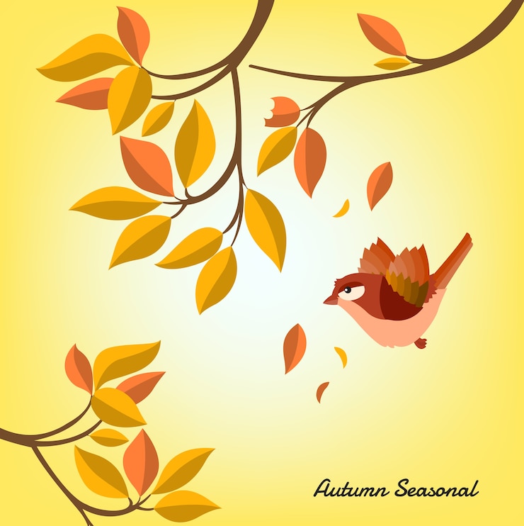 Vector autumn seasonal for background with bird