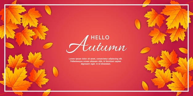 Autumn Seasonal Banner with Golden Maple Leaf. Seasonal Lettering Banner Template Illustration.