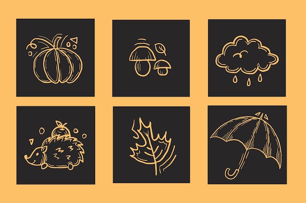 Autumn seasonal cozy attributes doodle clip art