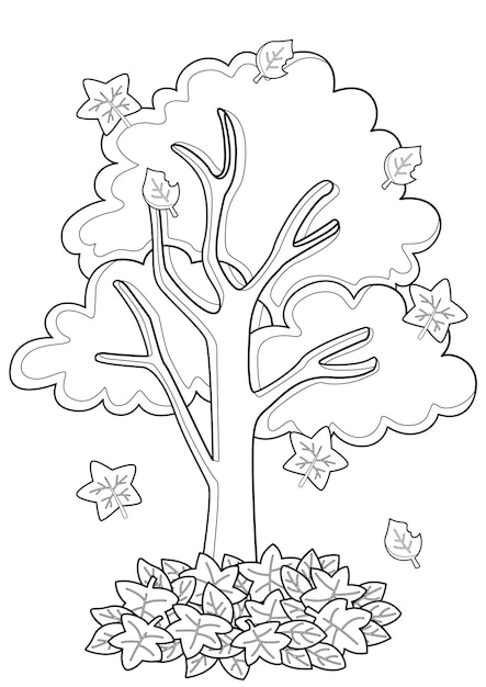 Autumn Seasons Tree Coloring Pages A4 for Kids and Adult