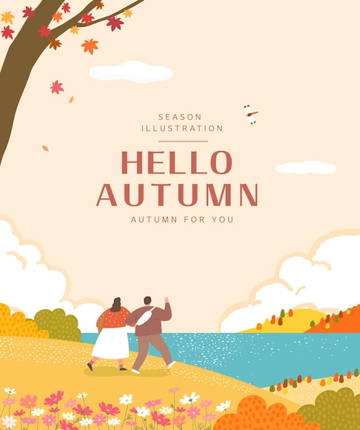 Vettore illustrazione di cornice sentimentale autunnale webbanner