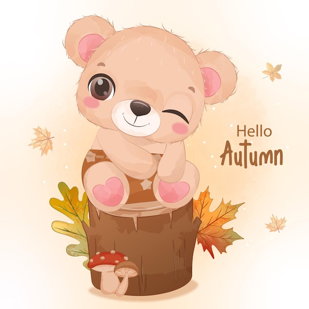 Autumn series little bear illustration