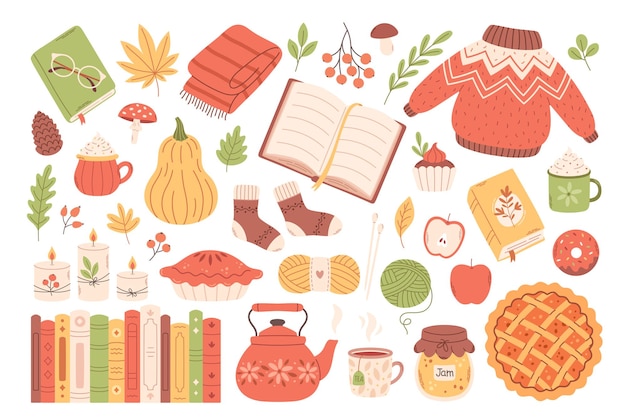 Осенний набор милых и уютных элементов дизайна Осеннее настроение Осенние растения Фестиваль урожая еды