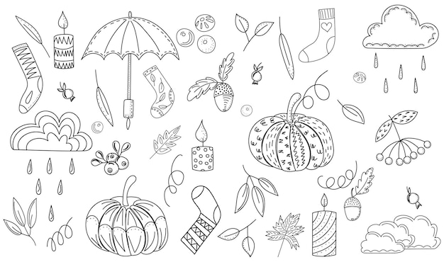 Autumn set doodle drawing isolated vector