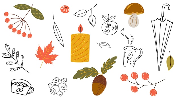 Autumn set in doodle style vector