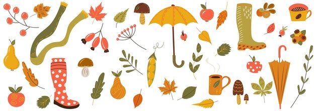 Autumn set in doodle style vector