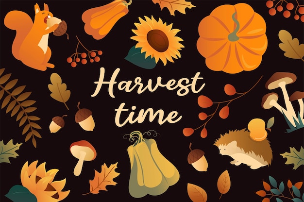 Autumn set harvest time in a cartoon style This flat illustration shows the richness